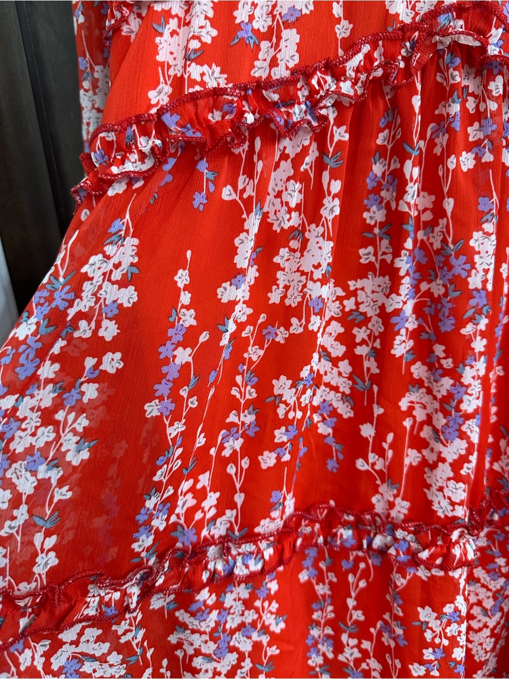 Amazon Red Floral Ruffled Mini Dress - Picture 3 of 6